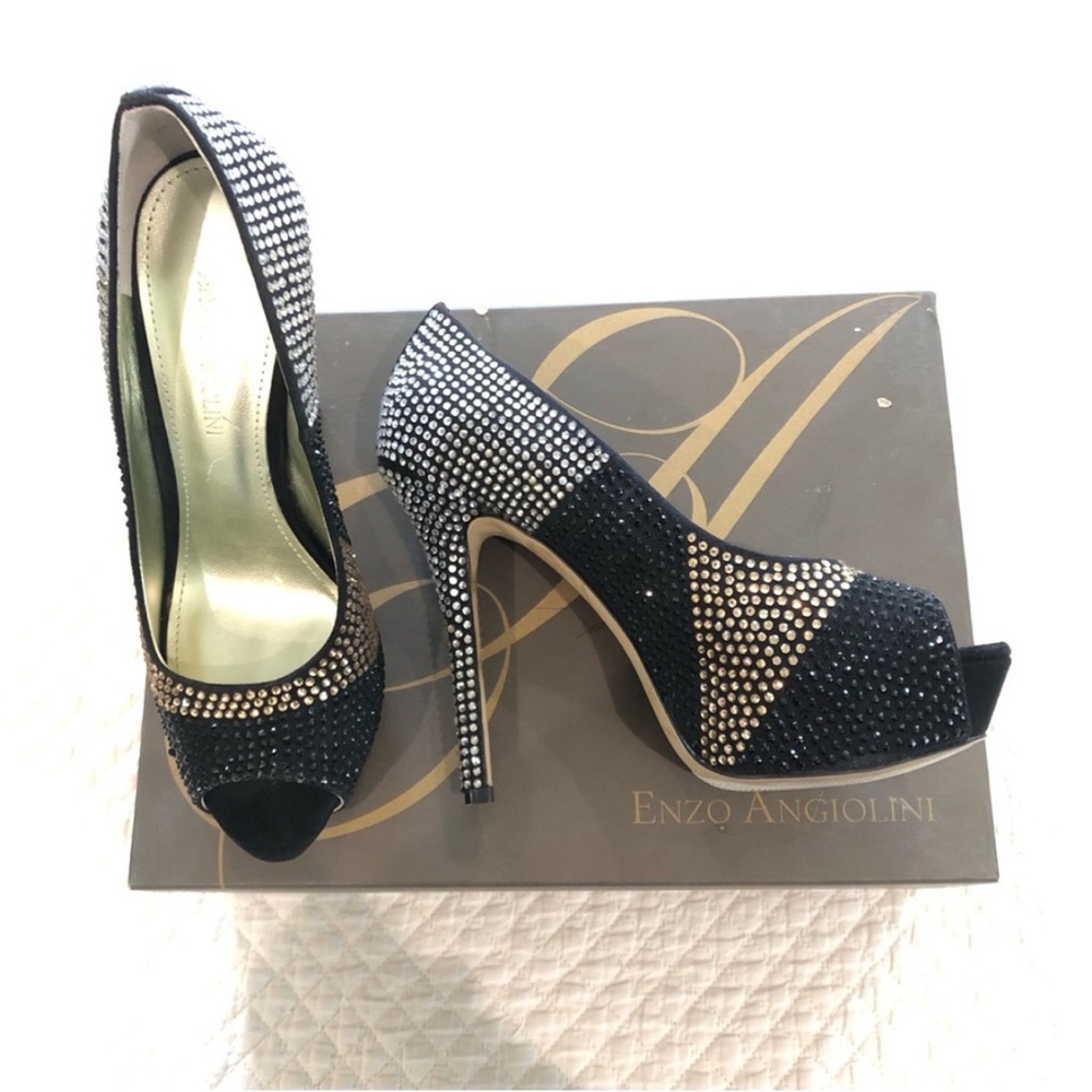 Enzo Angiolini Jeweled Platform Peep Toe Heels